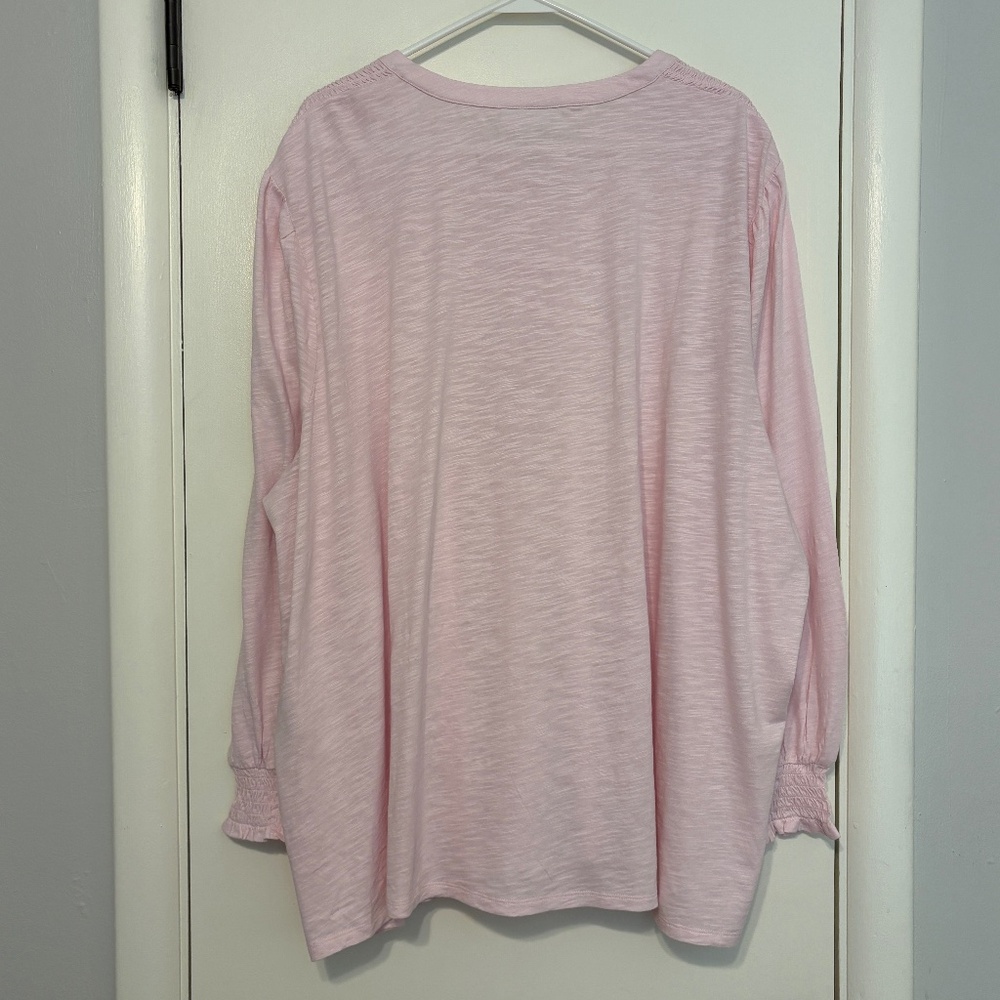 J. Jill Women's Plus Smocked Cotton Popover Henley Tunic Shirt Top 4X Pink - Picture 6 of 11